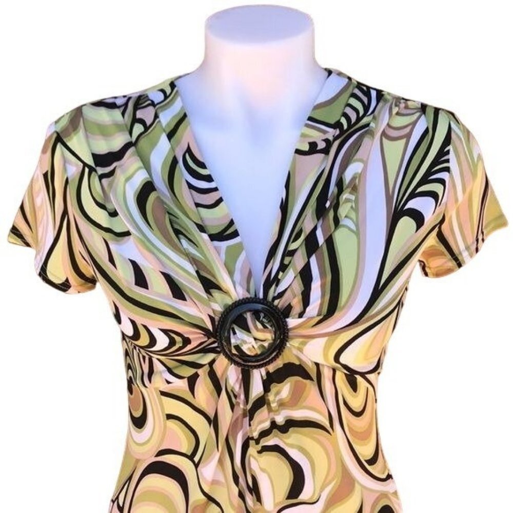 Vintage Y2K SL Fashions Maxi Sage Green Black Dress Size 4 - Picture 3 of 8